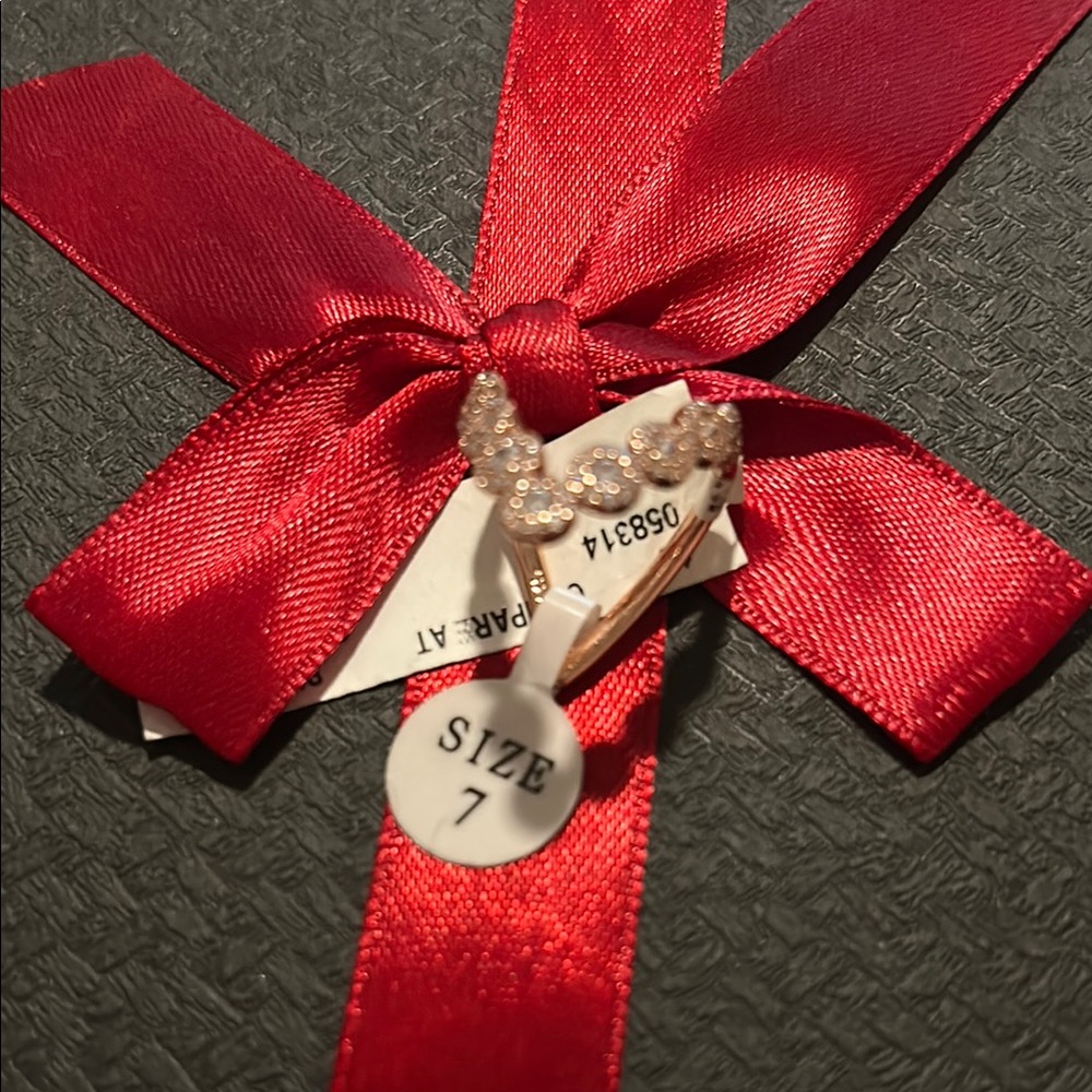 Elegant Heart Ring with Red Bow